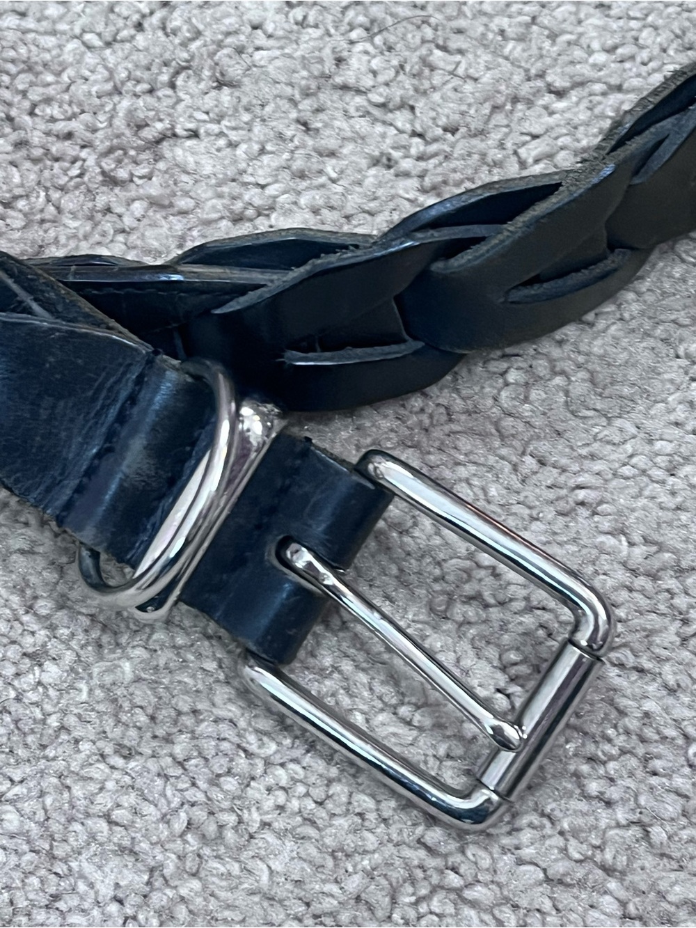 Polo Ralph Lauren Black Leather Woven Belt Mens 38 Silver Tone Hardware Preppy - Picture 3 of 8